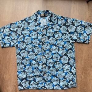 ODO Blue Floral Hawaiian Shirt M Vintage 90s